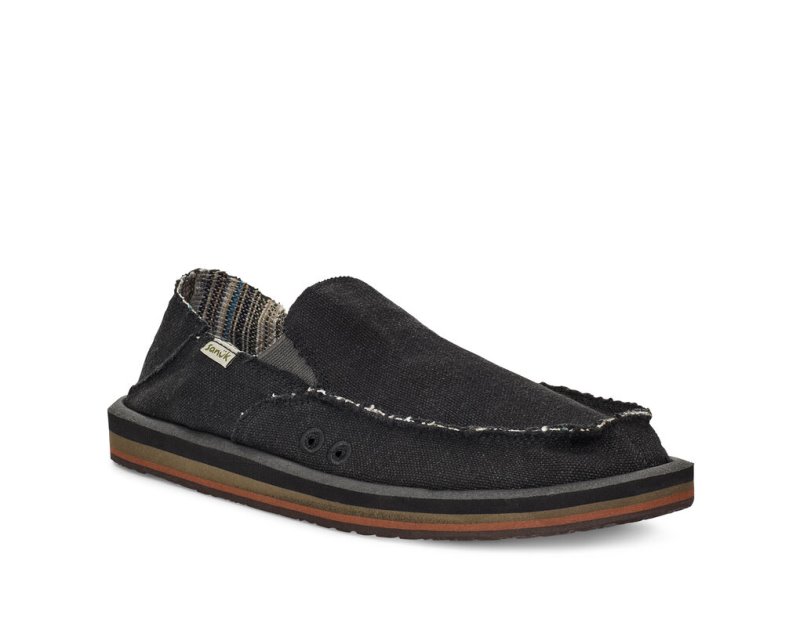 Sanuk Vagabond Soft Top Hemp Collapsible Heel Men's Sidewalk Surfers Black | Canada 215YXF